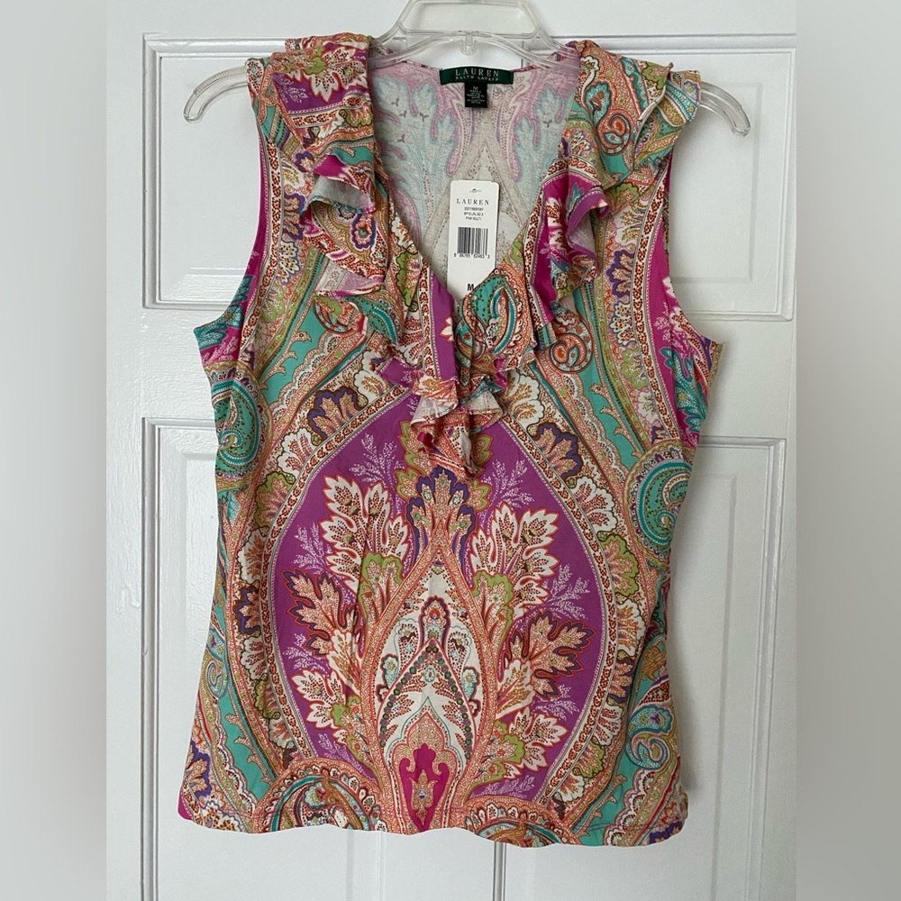 NWT Lauren Ralph Lauren Women's Paisley Ruffle Top - Multicolor size M
